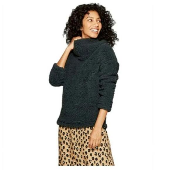 A New Day Turtleneck Sherpa Sweater Women's M Green Pullover Oversized NWT - Picture 1 of 10